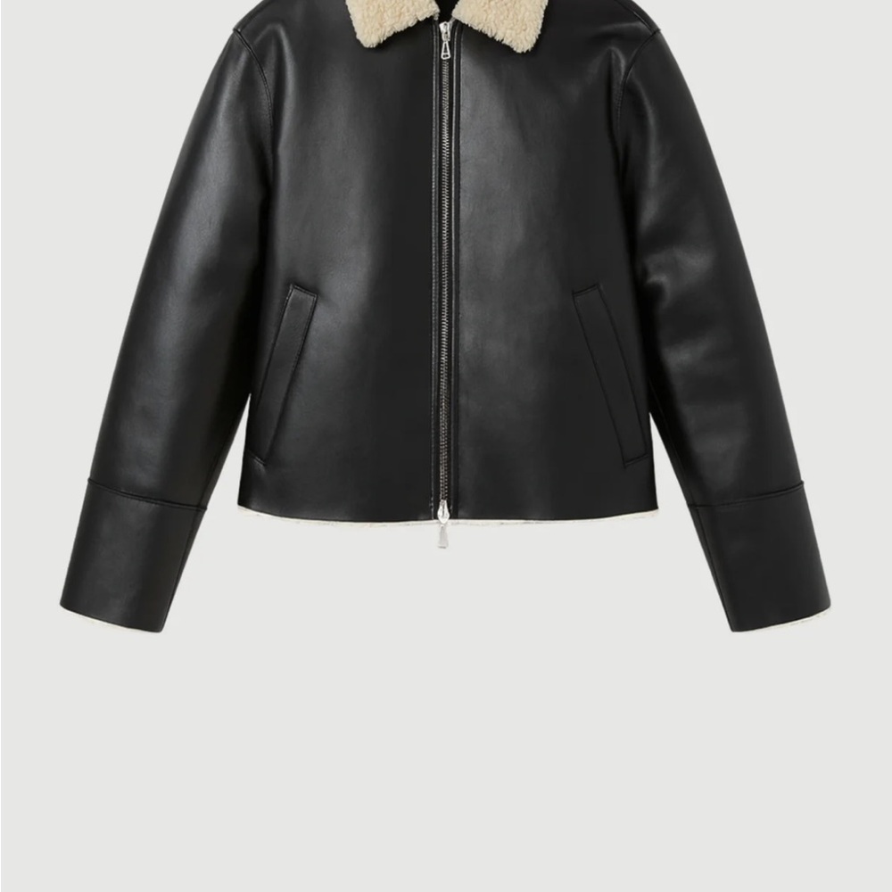 Modern Citizen Vegan Black Leather Jacket with Sherpa Collar NEW